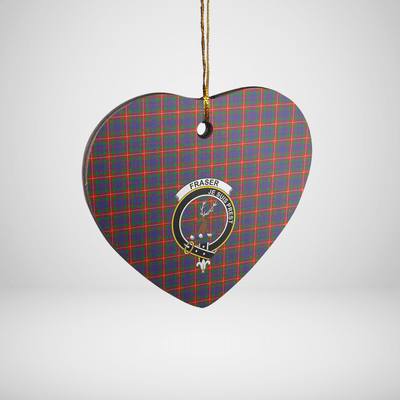 Clan Fraser of Lovat Tartan Crest Heart Ceramic Ornament