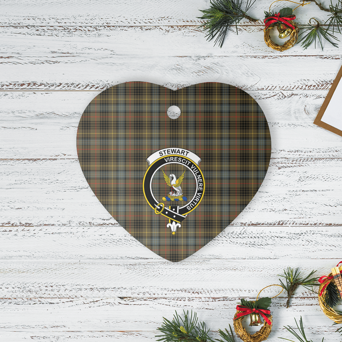 Clan Stewart Hunting Weathered Tartan Crest Heart Ceramic Ornament WF23 Stewart Hunting Weathered Tartan Tartan Christmas   