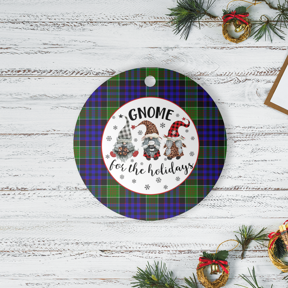 Clan Newman Tartan Tartan Crest Gnome Round Ceramic Ornament DK70 Newman Tartan Tartan Christmas   
