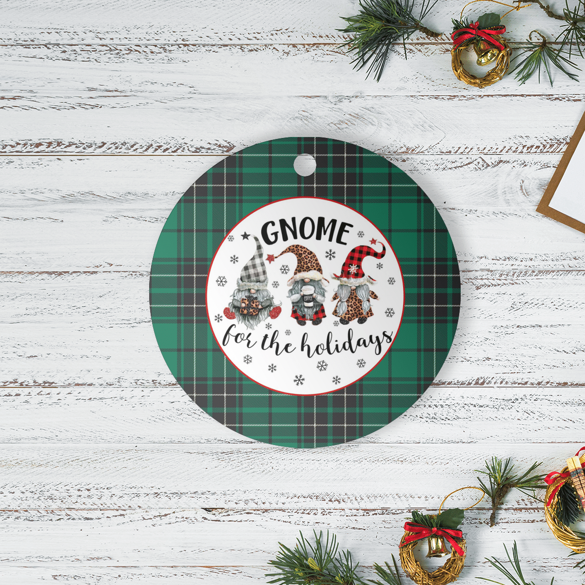 Clan MacLean Hunting Ancient Tartan Tartan Crest Gnome Round Ceramic Ornament ZH89 MacLean Hunting Ancient Tartan Tartan Christmas   