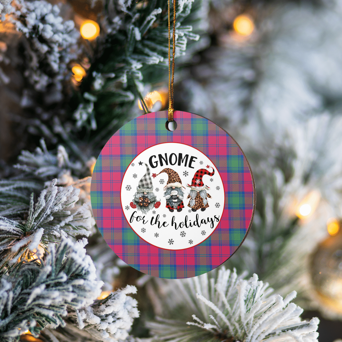 Clan Lindsay Ancient Tartan Tartan Crest Gnome Round Ceramic Ornament QG81 Lindsay Ancient Tartan Tartan Christmas   