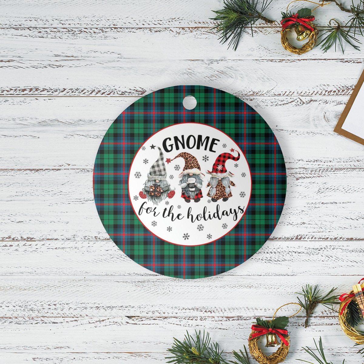 Clan Urquhart Broad Red Ancient Tartan Tartan Crest Gnome Round Ceramic Ornament FA93 Urquhart Broad Red Ancient Tartan Tartan Christmas   