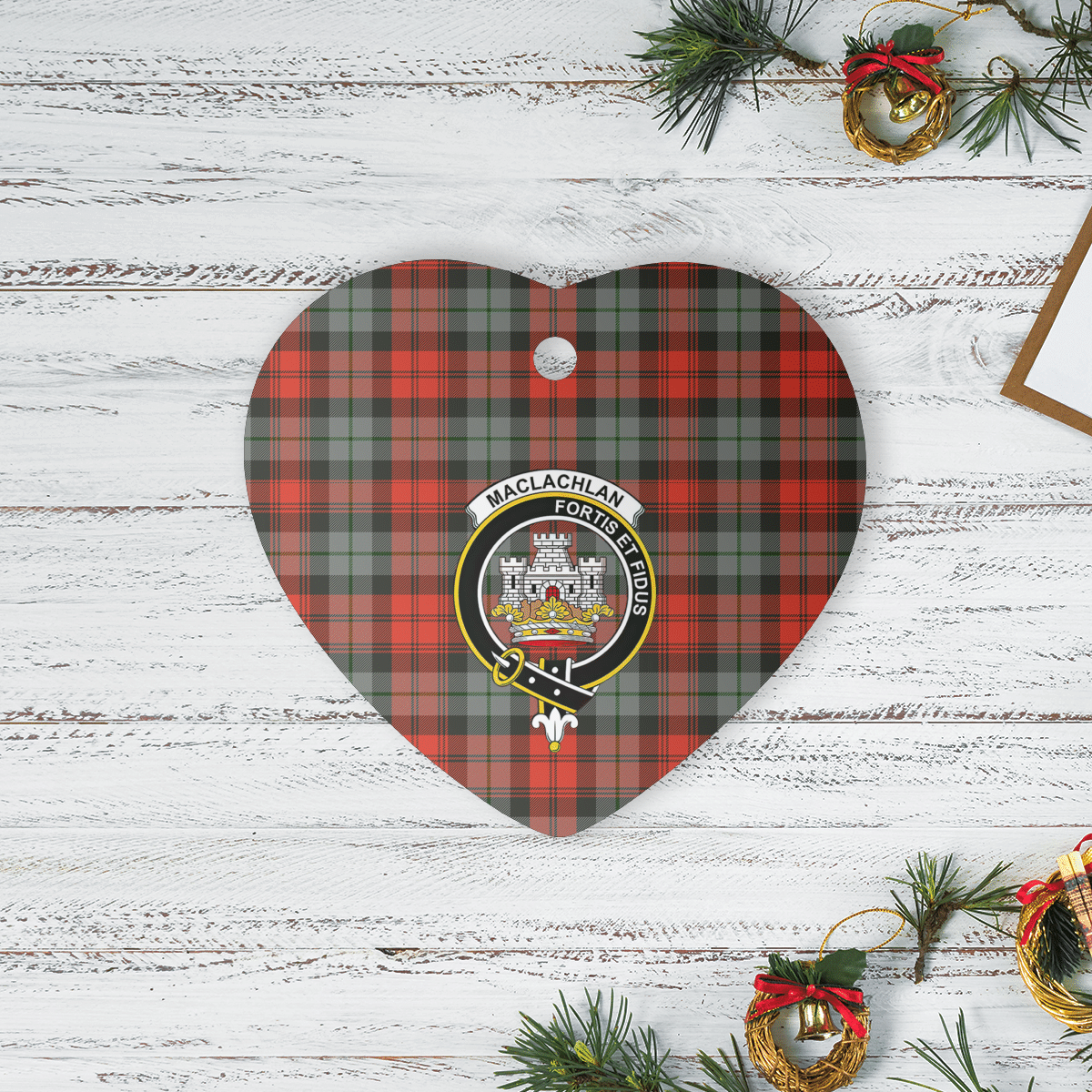 Clan MacLachlan Weathered Tartan Crest Heart Ceramic Ornament BP49 MacLachlan Weathered Tartan Tartan Christmas   