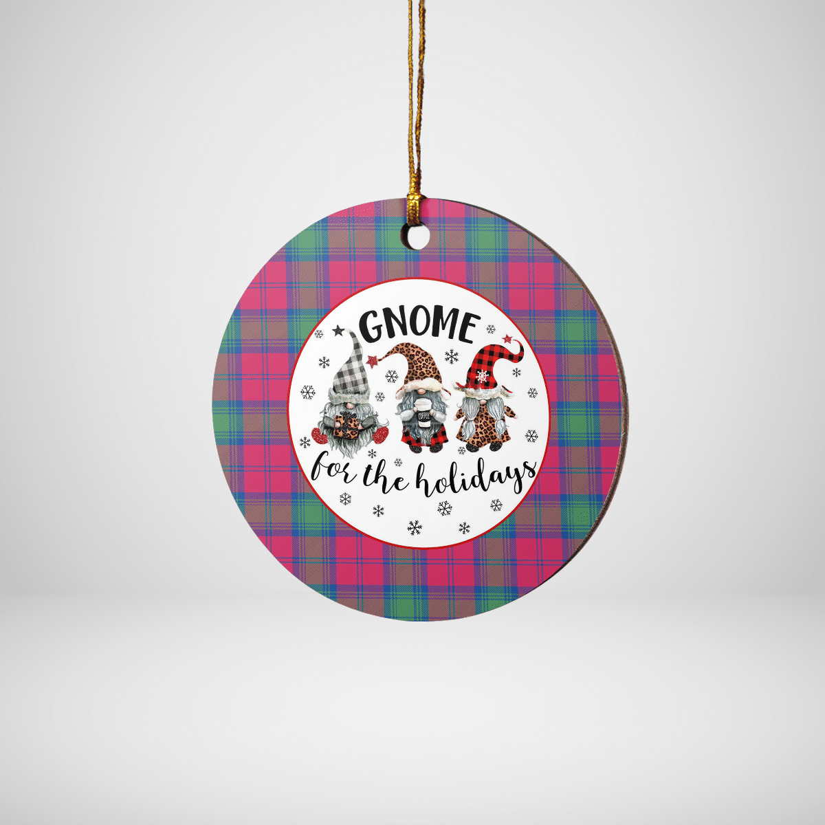 Clan Lindsay Ancient Tartan Tartan Crest Gnome Round Ceramic Ornament QG81 Lindsay Ancient Tartan Tartan Christmas   