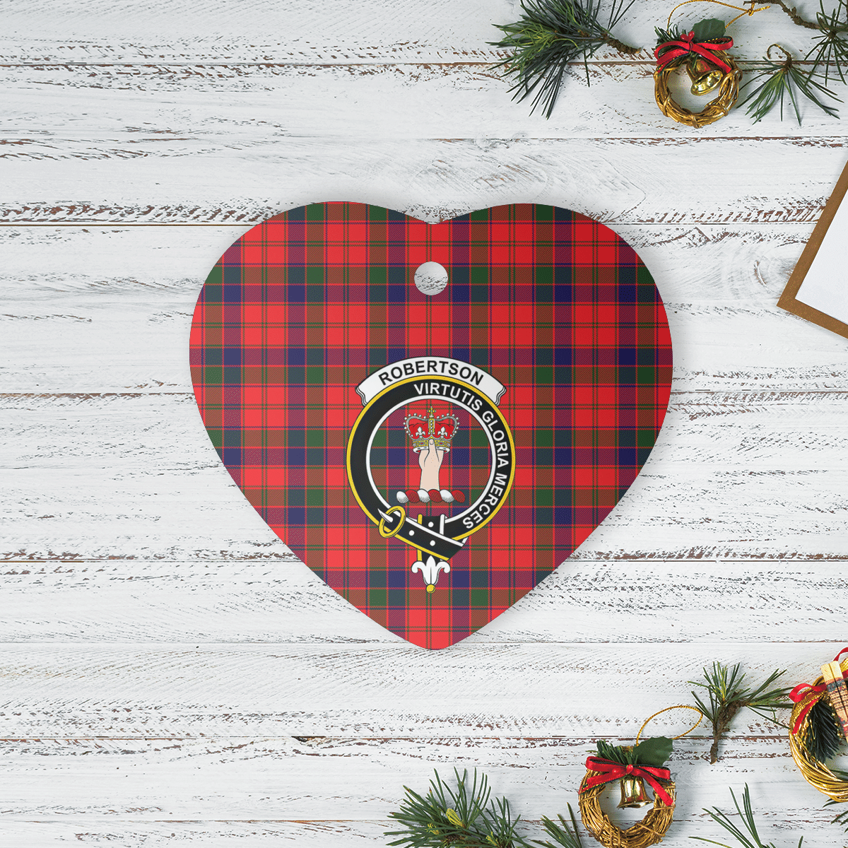 Clan Robertson Modern Tartan Crest Heart Ceramic Ornament BV40 Robertson Modern Tartan Tartan Christmas   