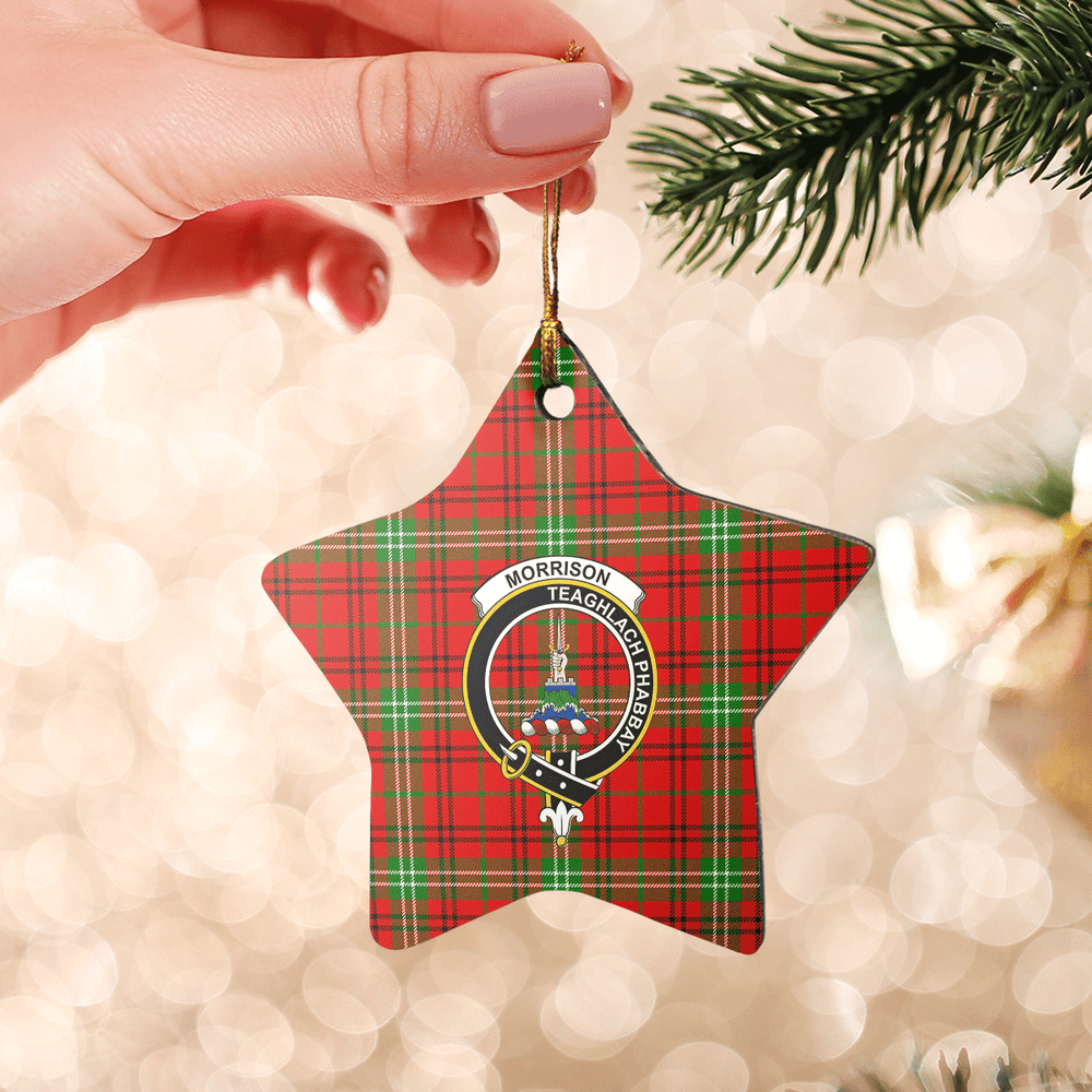 Clan Morrison Red Modern Tartan Crest Star Ceramic Ornament LR92 Morrison Red Modern Tartan Tartan Christmas   