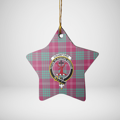 Clan Crawford Ancient Tartan Crest Star Ceramic Ornament