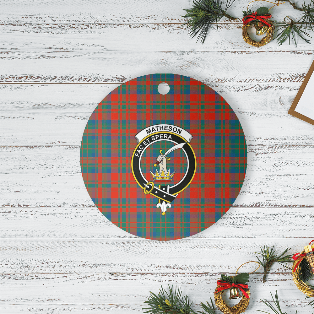 Clan Matheson Ancient Tartan Crest Round Ceramic Ornament MT83 Matheson Ancient Tartan Tartan Christmas   