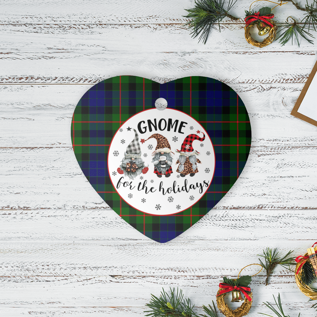 Clan Gunn Modern  Tartan Tartan Crest Gnome Heart Ceramic Ornament YS61 Gunn Modern Tartan Tartan Christmas   