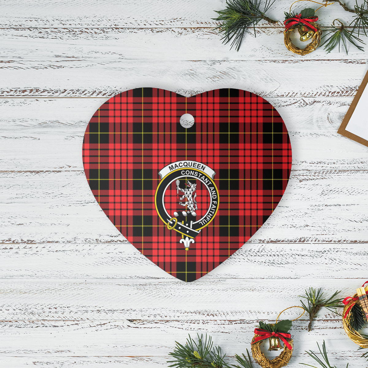 Clan MacQueen Modern Tartan Crest Heart Ceramic Ornament LK13 MacQueen Modern Tartan Tartan Christmas   