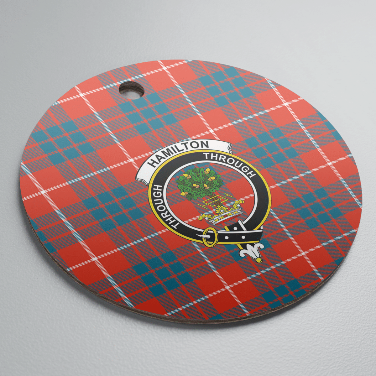 Clan Hamilton Ancient Tartan Crest Round Ceramic Ornament PS51 Hamilton Ancient Tartan Tartan Christmas   