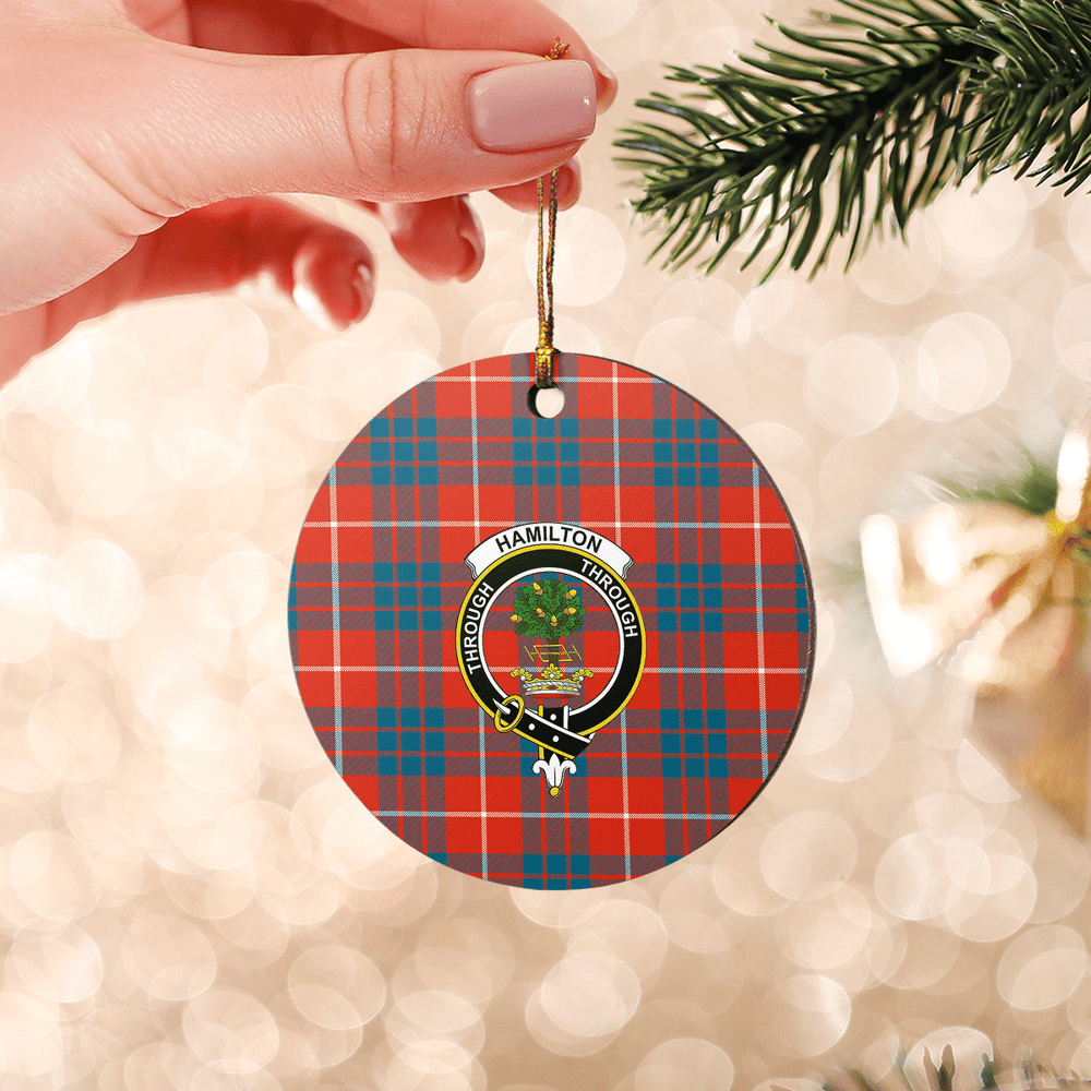 Clan Hamilton Ancient Tartan Crest Round Ceramic Ornament PS51 Hamilton Ancient Tartan Tartan Christmas   