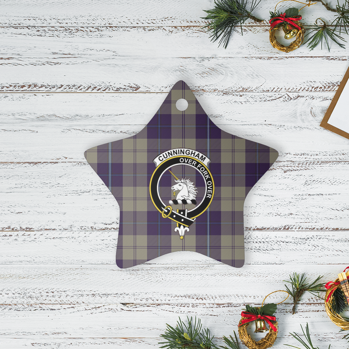 Clan Cunningham Dress Blue Dancers Tartan Crest Star Ceramic Ornament QJ89 Cunningham Dress Blue Dancers Tartan Tartan Christmas   