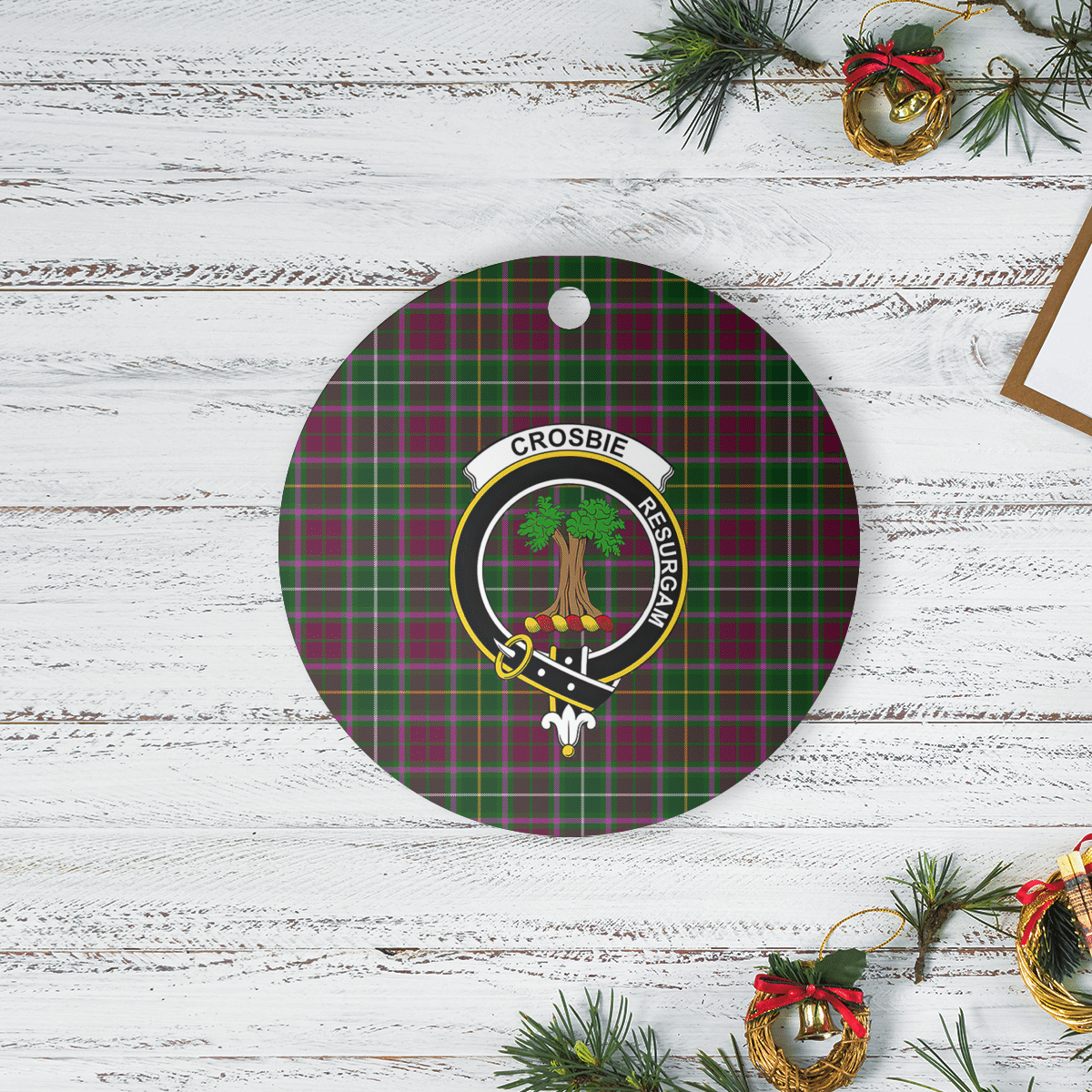 Clan Crosbie Tartan Crest Round Ceramic Ornament HP26 Crosbie Tartan Tartan Christmas   