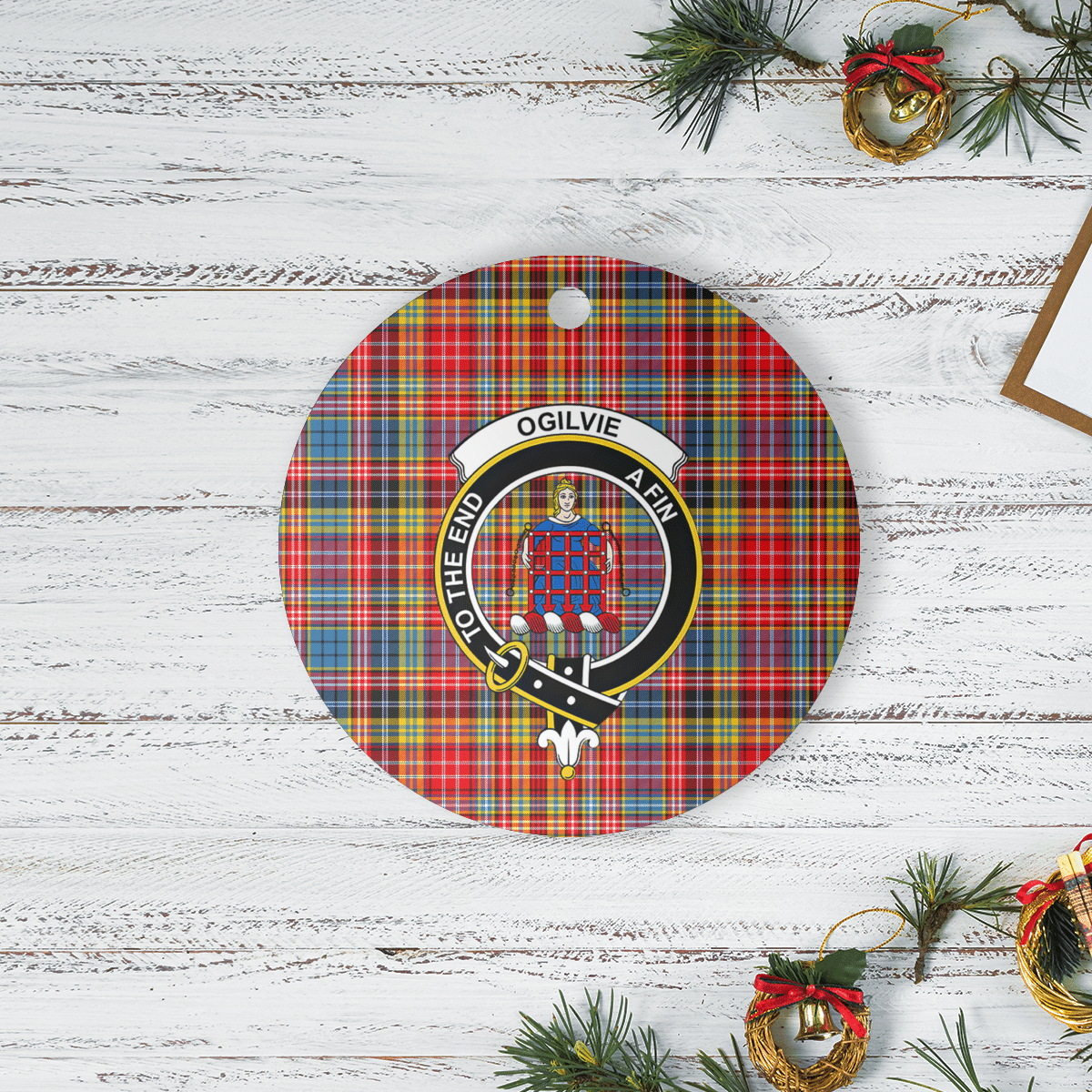 Clan Ogilvie of Airlie Ancient Tartan Crest Round Ceramic Ornament AG11 Ogilvie of Airlie Ancient Tartan Tartan Christmas   