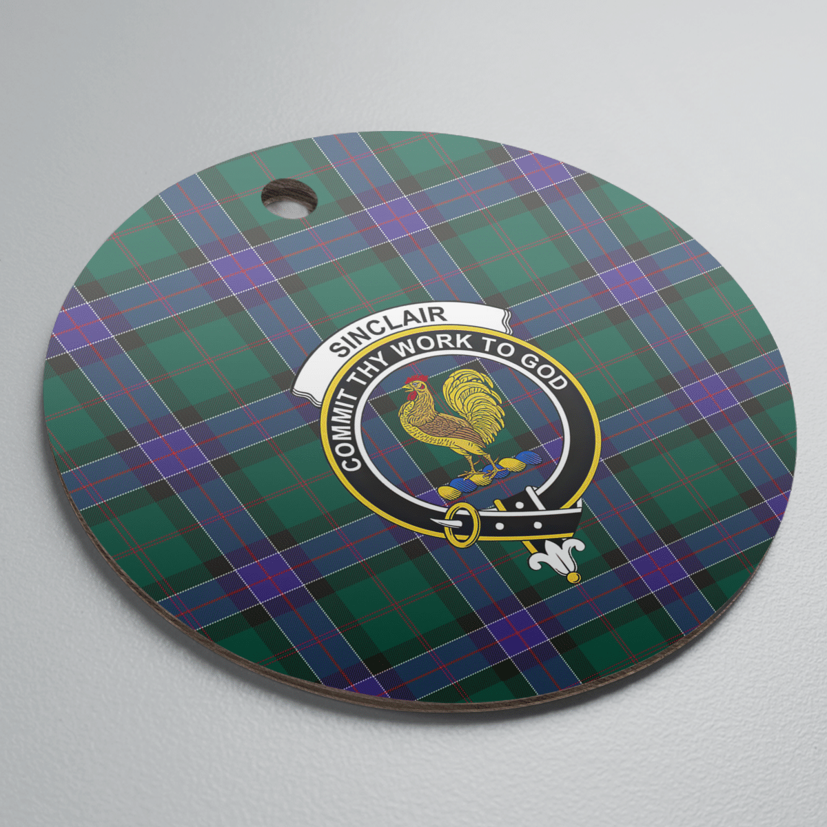 Clan Sinclair Hunting Modern Tartan Crest Round Ceramic Ornament HJ71 Sinclair Hunting Modern Tartan Tartan Christmas   