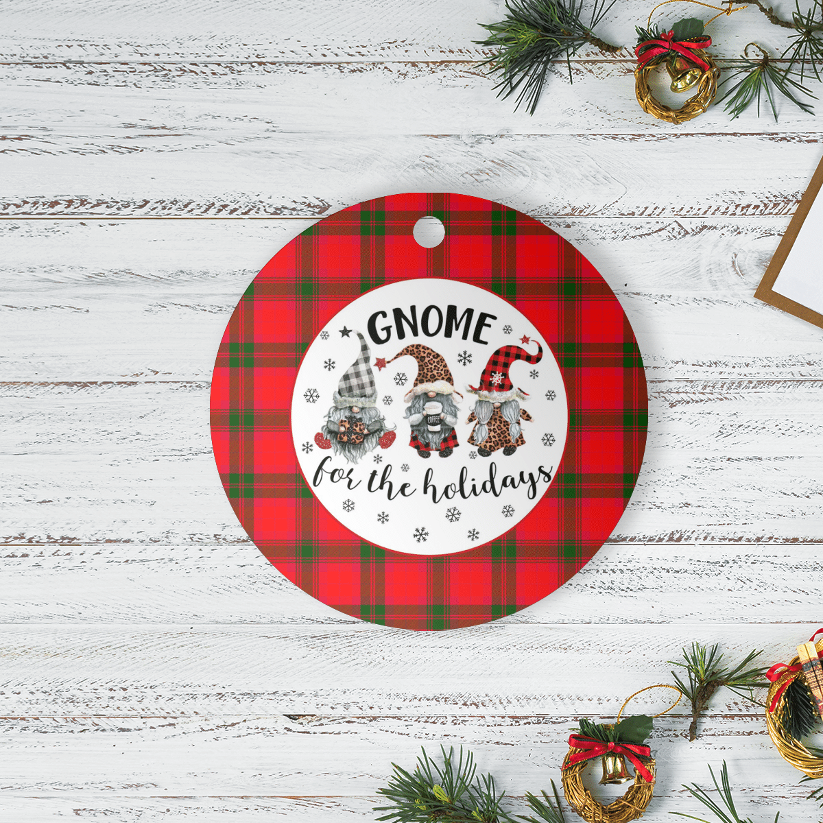 Clan MacNab Modern Tartan Tartan Crest Gnome Round Ceramic Ornament HP29 MacNab Modern Tartan Tartan Christmas   
