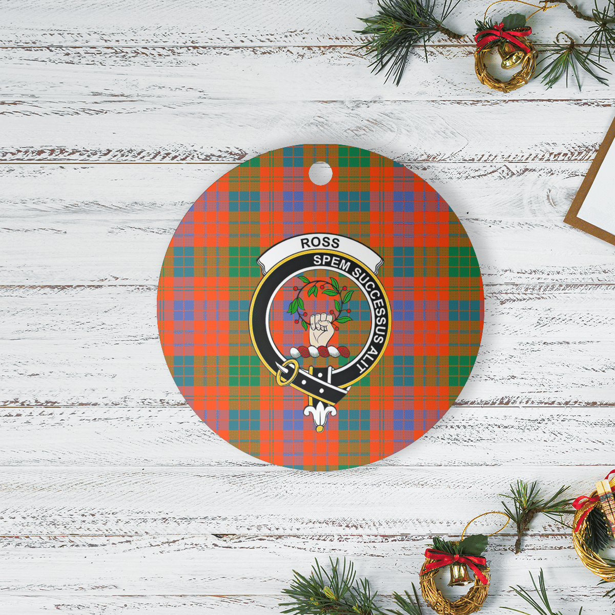 Clan Ross Ancient Tartan Crest Round Ceramic Ornament ER57 Ross Ancient Tartan Tartan Christmas   