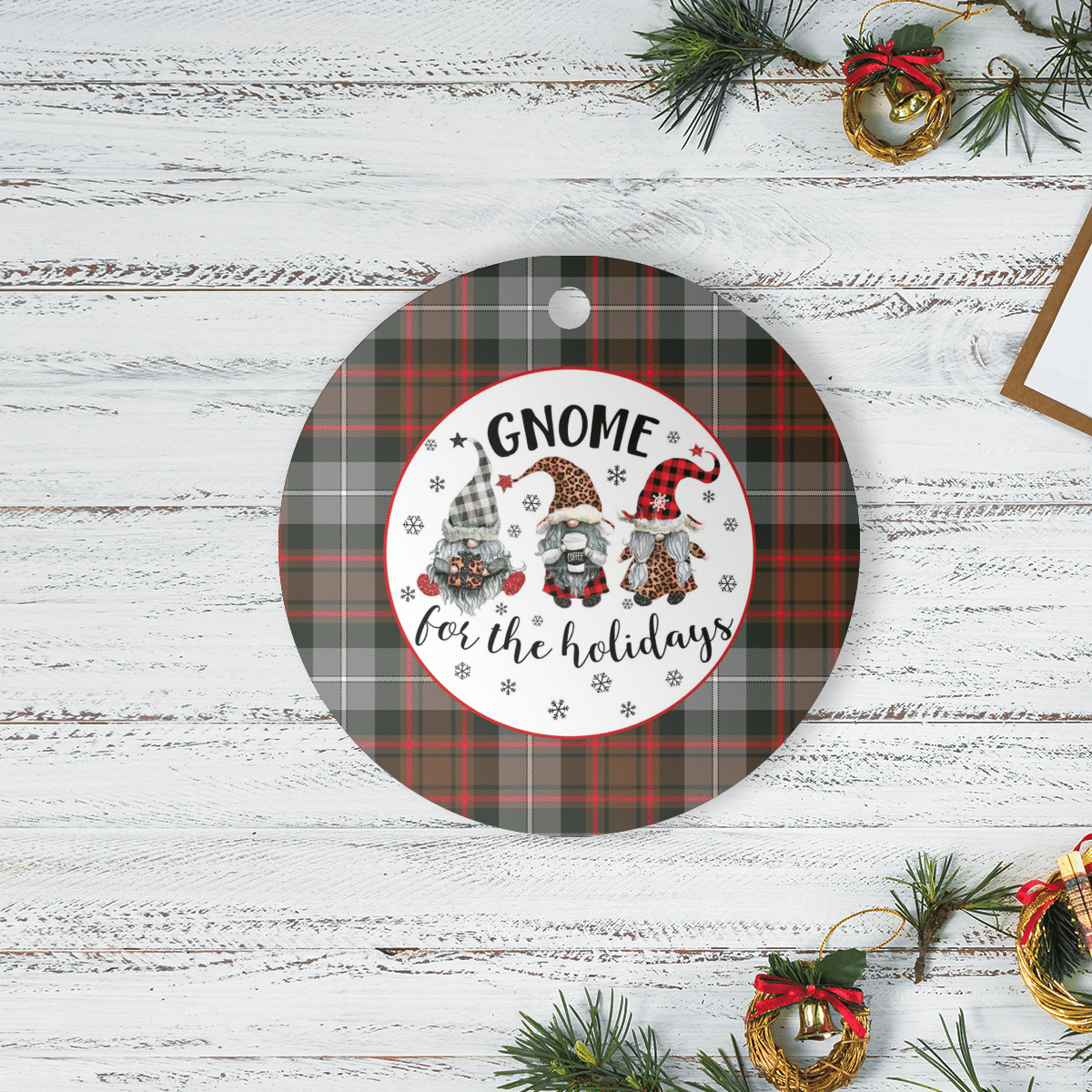 Clan MacRae Hunting Weathered Tartan Tartan Crest Gnome Round Ceramic Ornament DA92 MacRae Hunting Weathered Tartan Tartan Christmas   