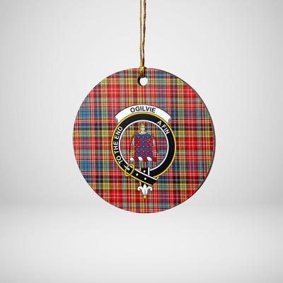 Clan Ogilvie of Airlie Ancient Tartan Crest Round Ceramic Ornament AG11
