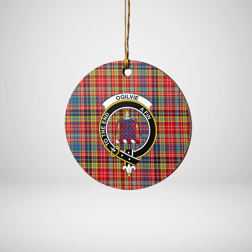 Clan Ogilvie of Airlie Ancient Tartan Crest Round Ceramic Ornament AG11 Ogilvie of Airlie Ancient Tartan Tartan Christmas   