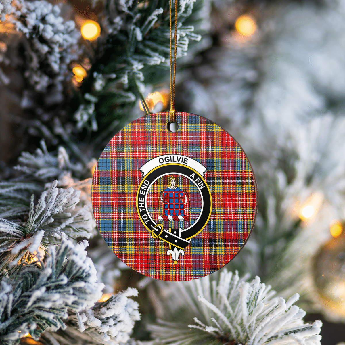Clan Ogilvie of Airlie Ancient Tartan Crest Round Ceramic Ornament AG11 Ogilvie of Airlie Ancient Tartan Tartan Christmas   