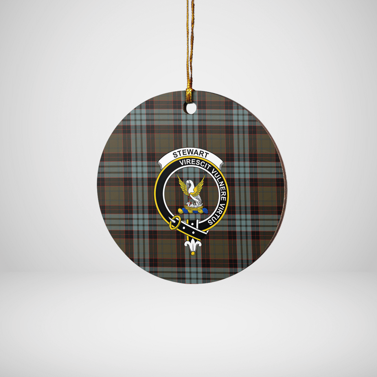 Clan Stewart Old Weathered Tartan Crest Round Ceramic Ornament BJ68 Stewart Old Weathered Tartan Tartan Christmas   