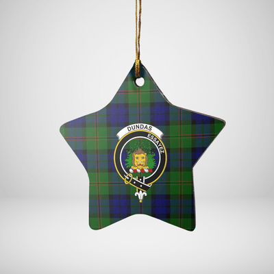 Clan Dundas Modern Tartan Crest Star Ceramic Ornament