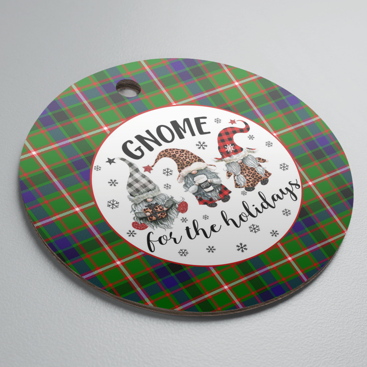 Clan Reid Green Tartan Tartan Crest Gnome Round Ceramic Ornament XD49 Reid Green Tartan Tartan Christmas   