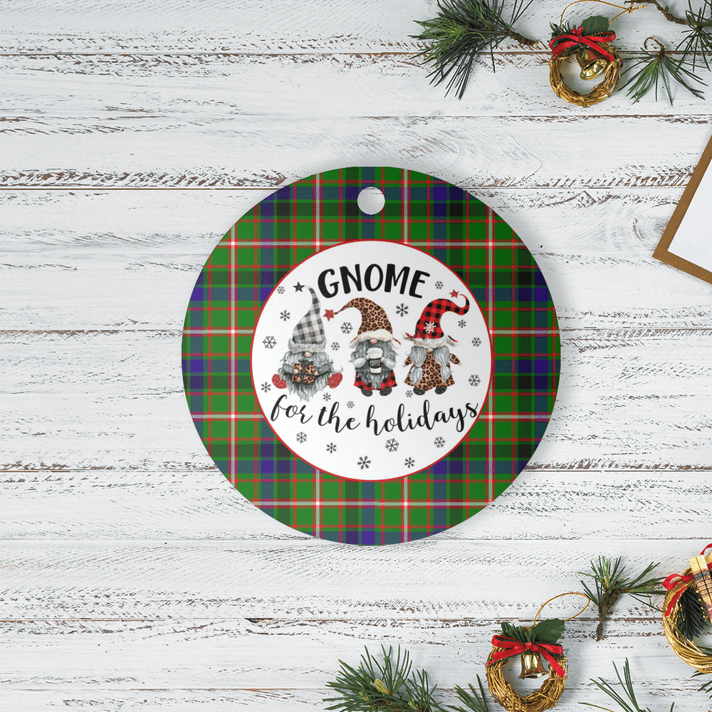 Clan Reid Green Tartan Tartan Crest Gnome Round Ceramic Ornament XD49 Reid Green Tartan Tartan Christmas   