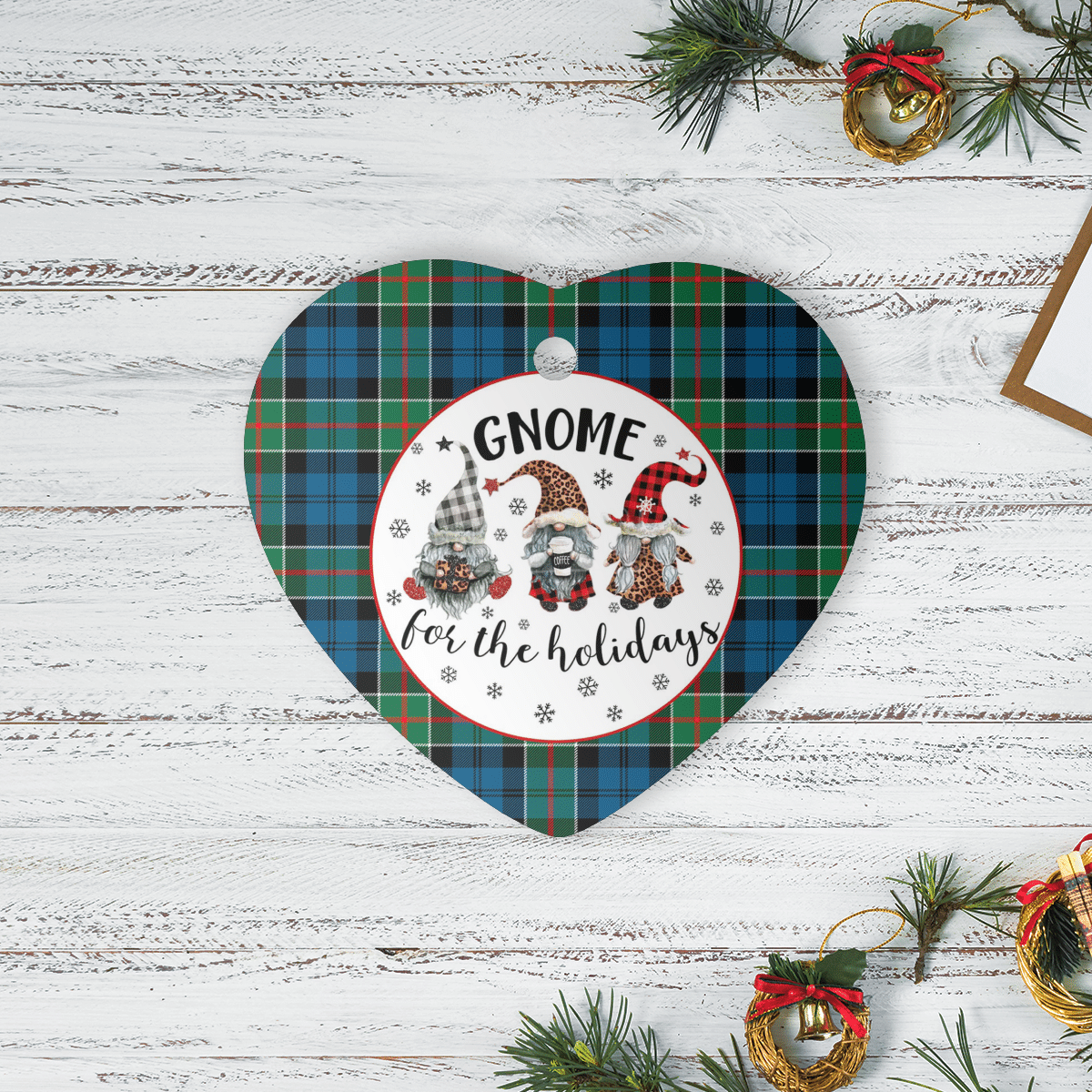 Clan Colquhoun Ancient Tartan Tartan Crest Gnome Heart Ceramic Ornament FL35 Colquhoun Ancient Tartan Tartan Christmas   