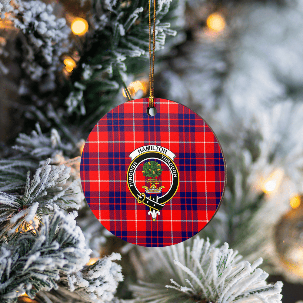 Clan Hamilton Modern Tartan Crest Round Ceramic Ornament RV44 Hamilton Modern Tartan Tartan Christmas   