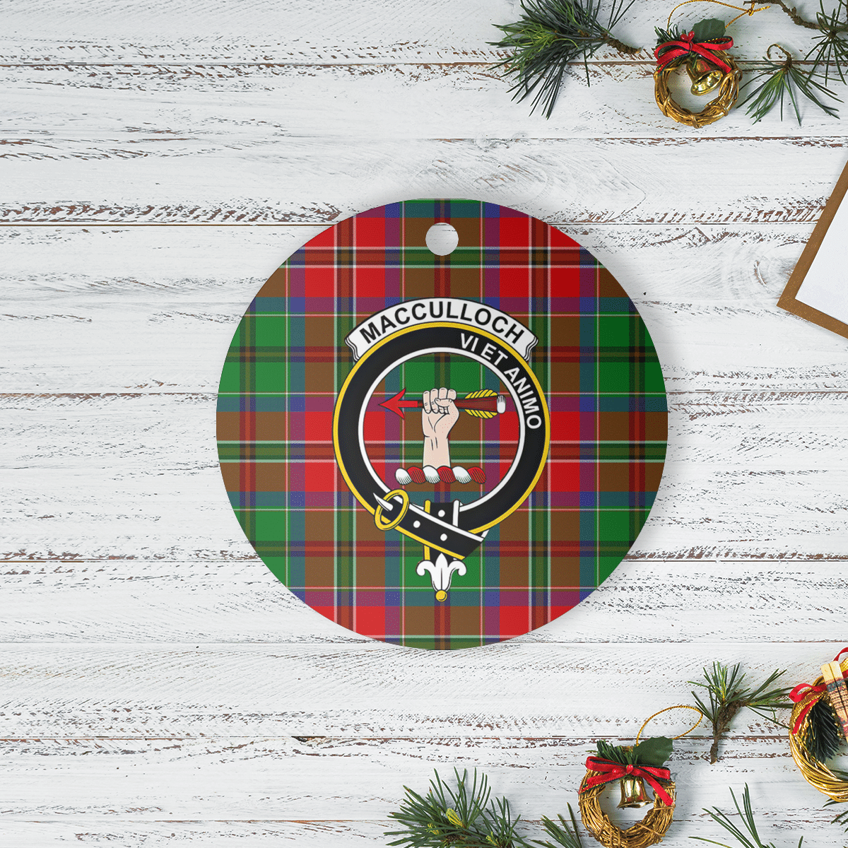 Clan MacCulloch Tartan Crest Round Ceramic Ornament WI80 MacCulloch Tartan Tartan Christmas   