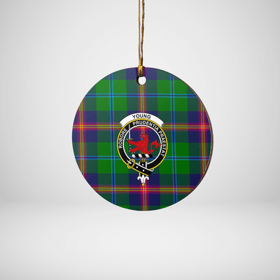 Clan Young Modern Tartan Crest Round Ceramic Ornament