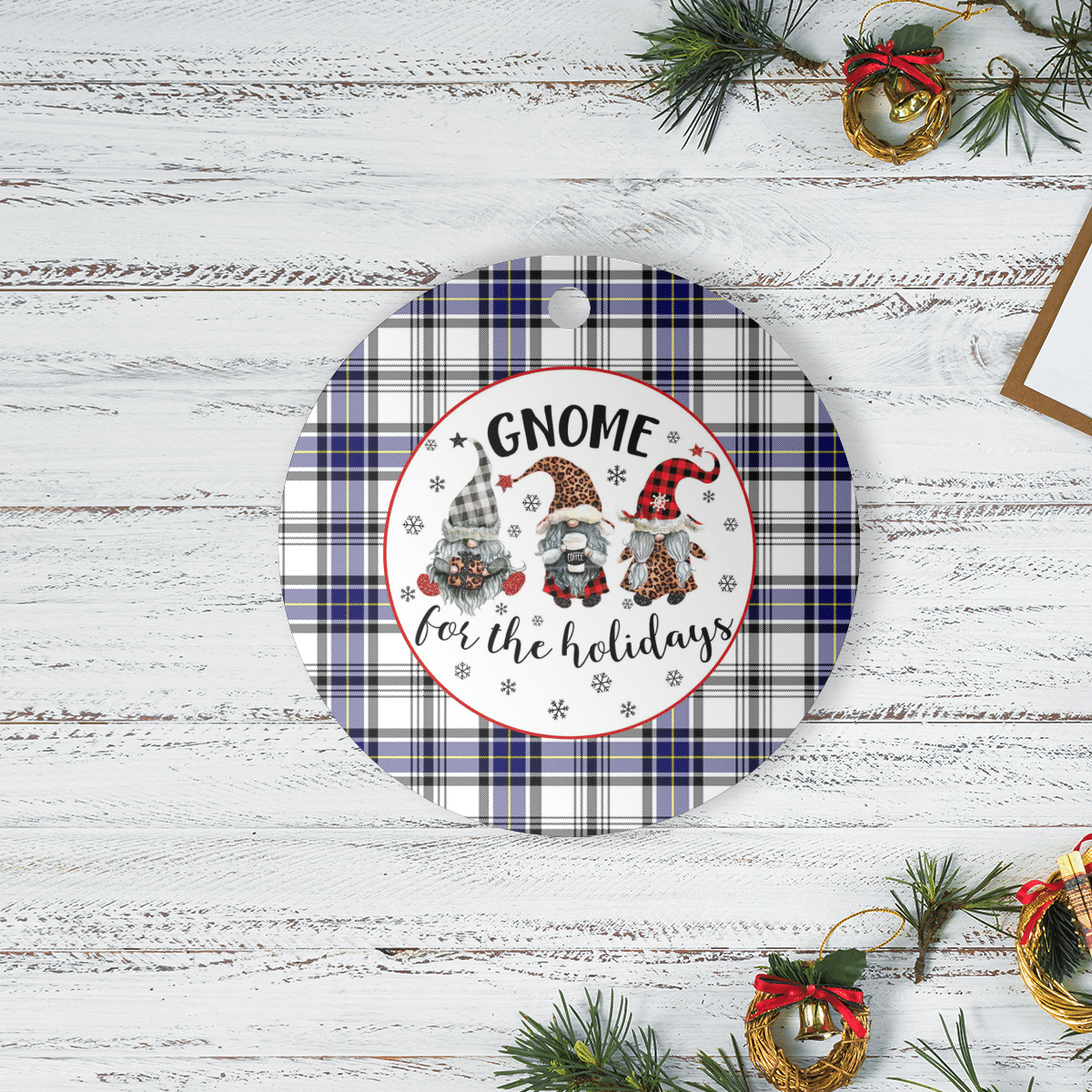 Clan Hannay Tartan Tartan Crest Gnome Round Ceramic Ornament CU32 Hannay Tartan Tartan Christmas   