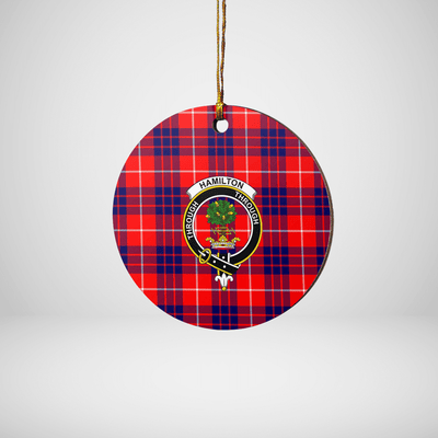Clan Hamilton Modern Tartan Crest Round Ceramic Ornament RV44