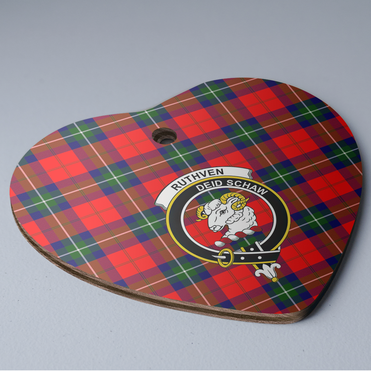 Clan Ruthven Modern Tartan Crest Heart Ceramic Ornament HG45 Ruthven Modern Tartan Tartan Christmas   