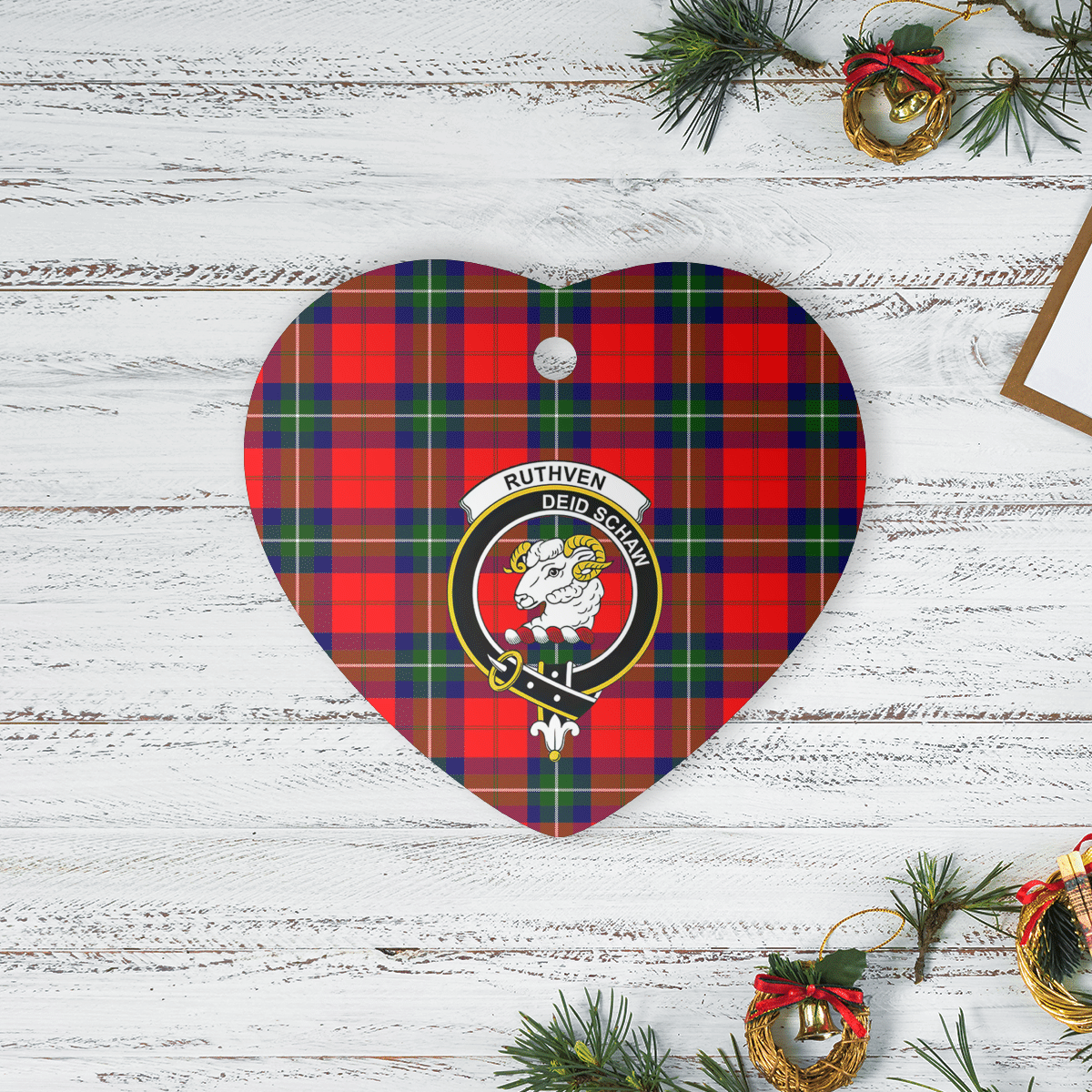 Clan Ruthven Modern Tartan Crest Heart Ceramic Ornament HG45 Ruthven Modern Tartan Tartan Christmas   