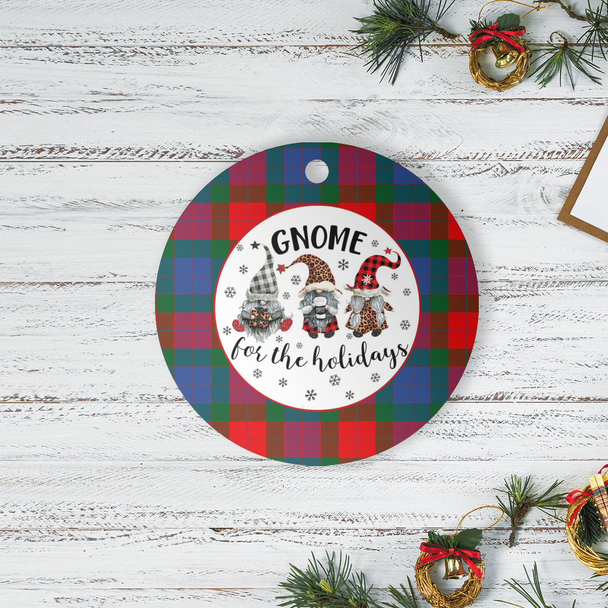 Clan Mar Tartan Tartan Crest Gnome Round Ceramic Ornament KH50 Mar Tartan Tartan Christmas   