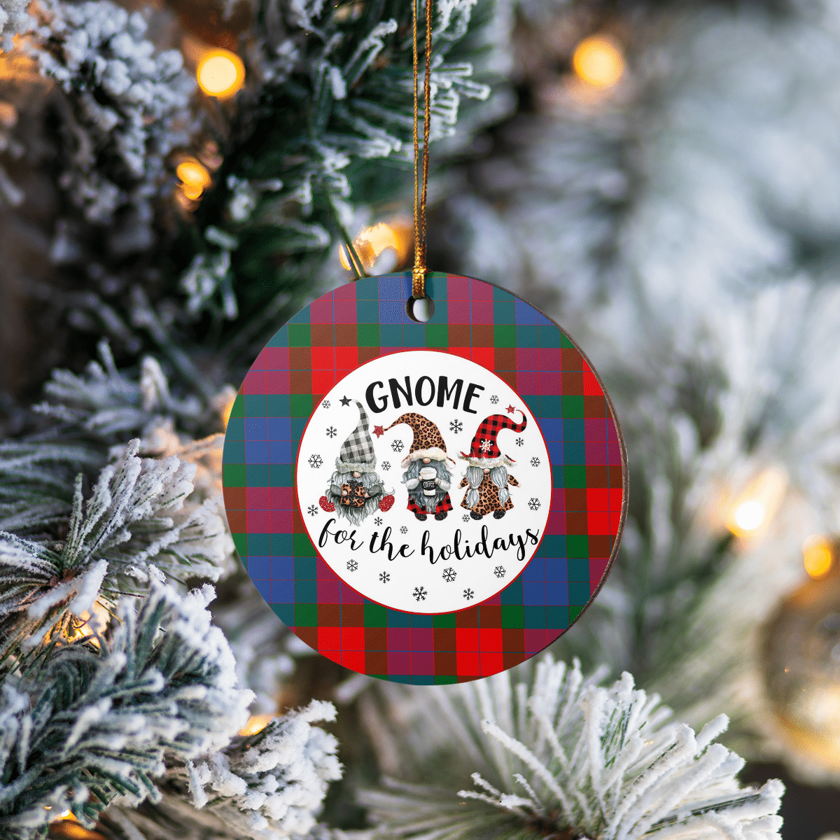 Clan Mar Tartan Tartan Crest Gnome Round Ceramic Ornament KH50 Mar Tartan Tartan Christmas   