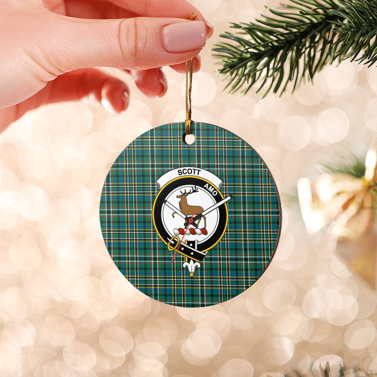 Clan Scott Green Ancient Tartan Crest Round Ceramic Ornament DU51 Scott Green Ancient Tartan Tartan Christmas   