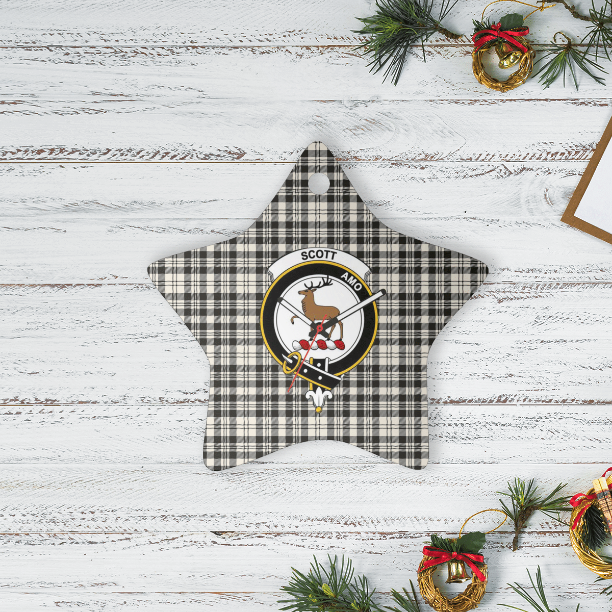 Clan Scott Black & White Ancient Tartan Crest Star Ceramic Ornament HP11 Scott Black & White Ancient Tartan Tartan Christmas   