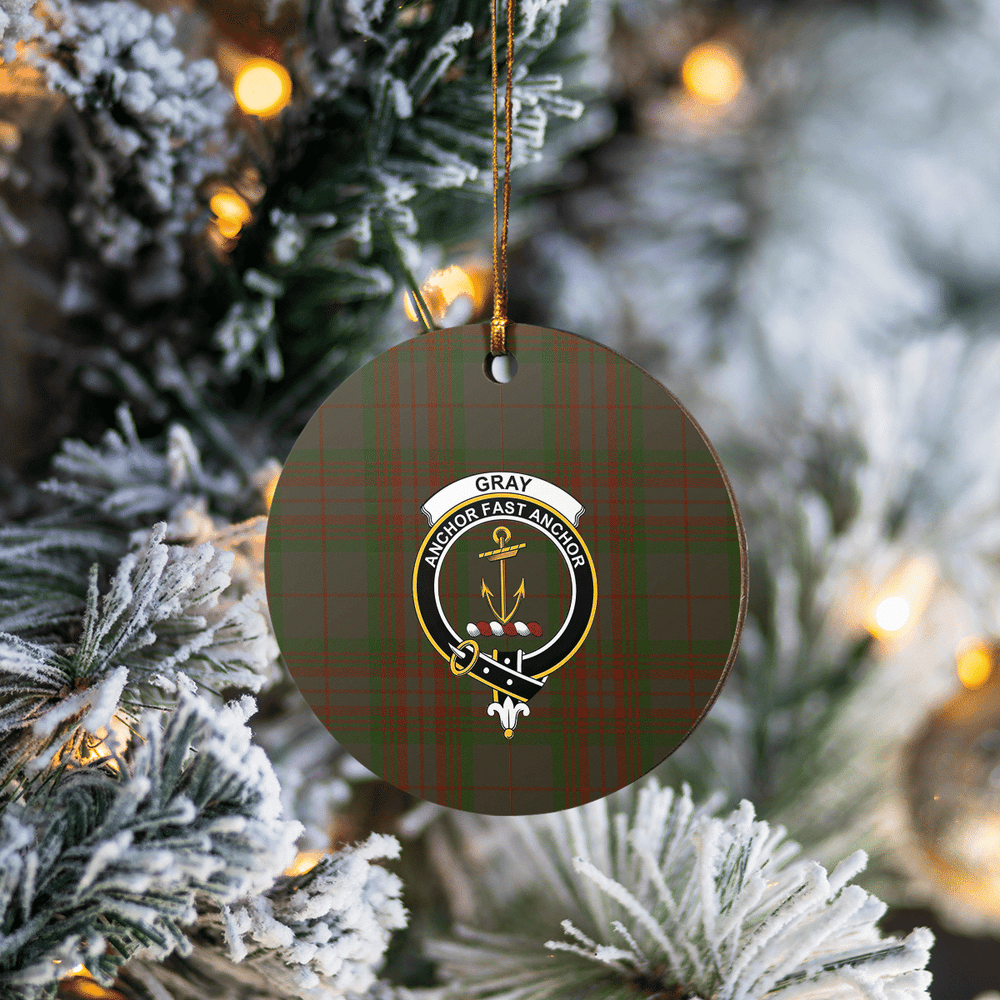 Clan Gray Tartan Crest Round Ceramic Ornament MW18 Gray Tartan Tartan Christmas   