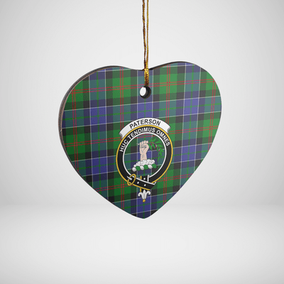Clan Paterson Tartan Crest Heart Ceramic Ornament