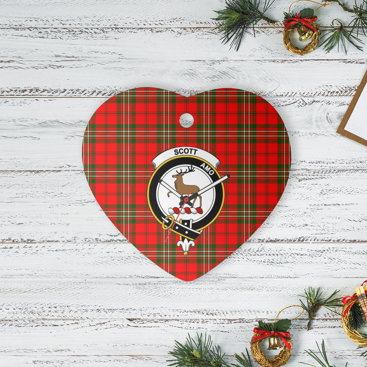 Clan Scott Modern Tartan Crest Heart Ceramic Ornament PJ44 Scott Modern Tartan Tartan Christmas   
