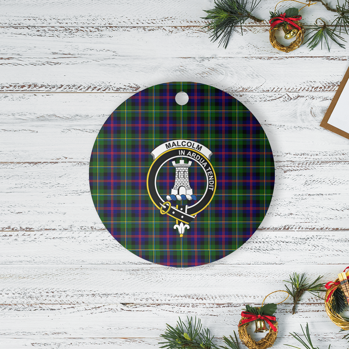Clan Malcolm Modern Tartan Crest Round Ceramic Ornament OE45 Malcolm Modern Tartan Tartan Christmas   