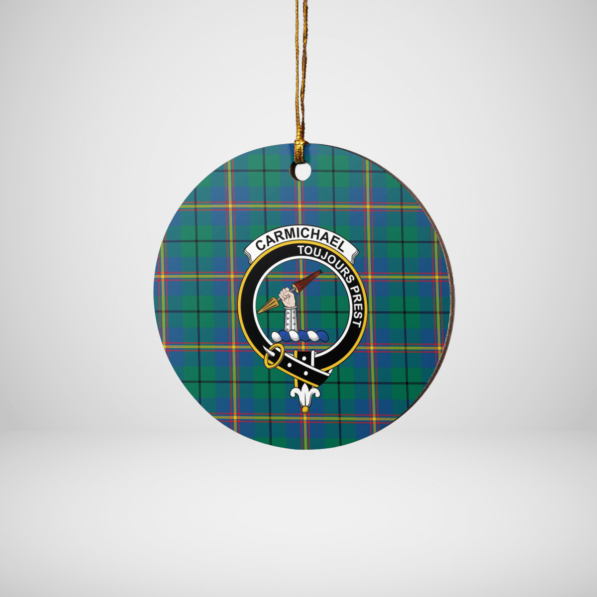 Clan Carmichael Ancient Tartan Crest Round Ceramic Ornament AN55 Carmichael Ancient Tartan Tartan Christmas   
