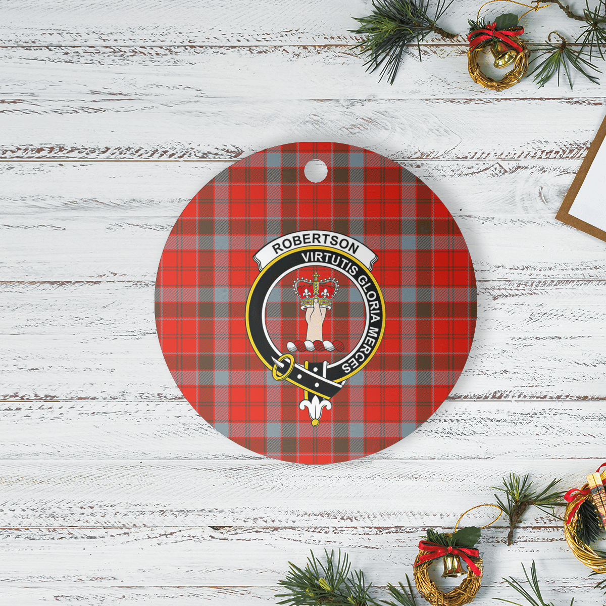 Clan Robertson Weathered Tartan Crest Round Ceramic Ornament NS67 Robertson Weathered Tartan Tartan Christmas   