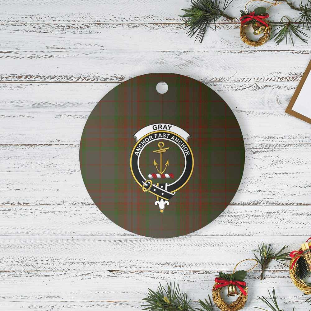 Clan Gray Tartan Crest Round Ceramic Ornament MW18 Gray Tartan Tartan Christmas   
