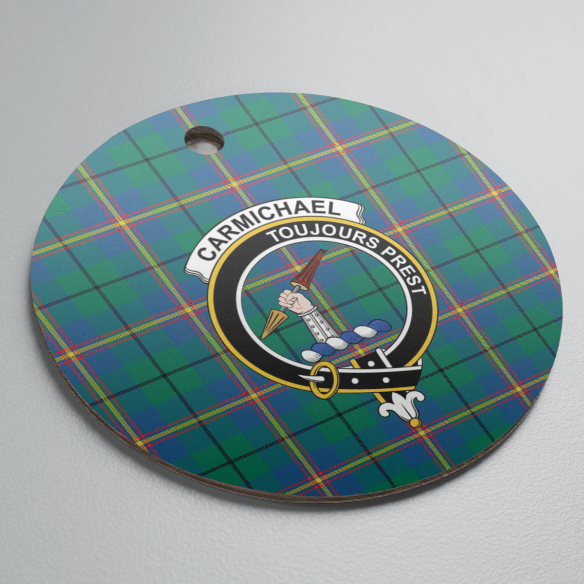 Clan Carmichael Ancient Tartan Crest Round Ceramic Ornament AN55 Carmichael Ancient Tartan Tartan Christmas   